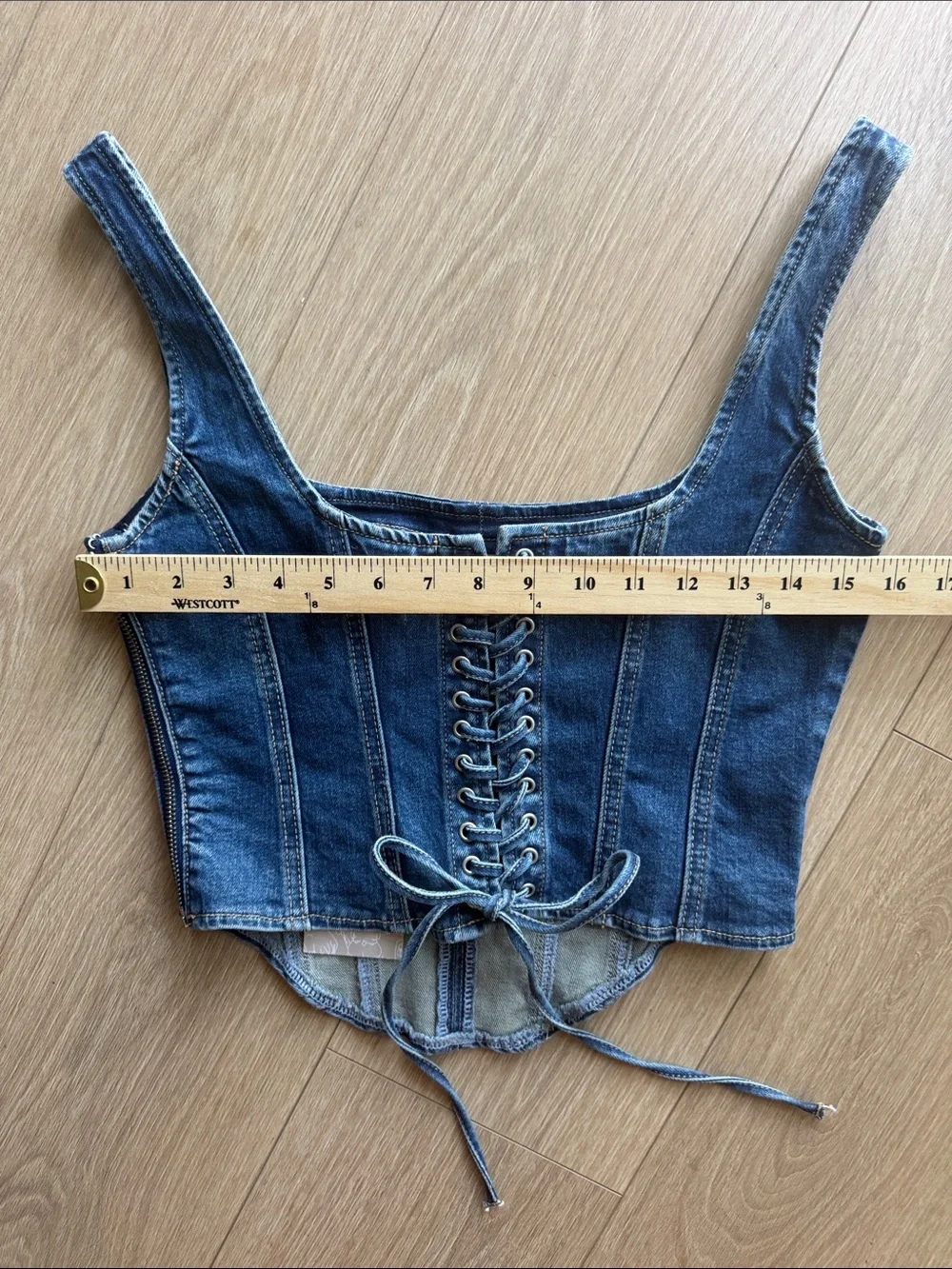 Meshki Bianca Denim Lace Up Corset Dark Blue Size L - Picture 12 of 15